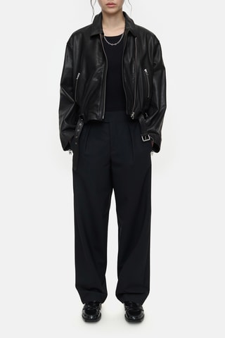 Chaqueta corta de piel - Negro