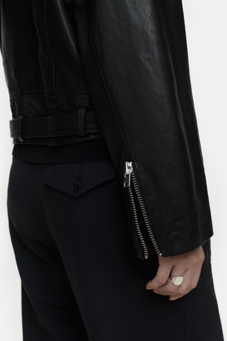 Chaqueta corta de piel - Negro