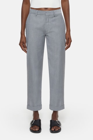 Pantalón straight de lana virgen de tiro alto - Gris