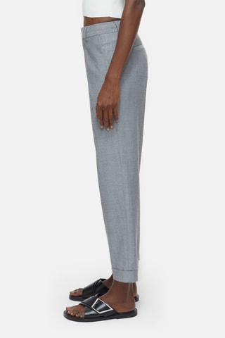 Pantalón straight de lana virgen de tiro alto - Gris