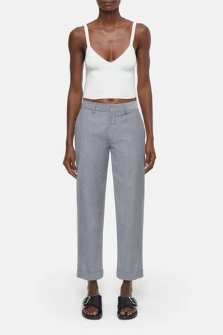 Pantalón straight de lana virgen de tiro alto - Gris