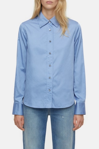 Camisa regular fit de satén de algodón - Azul