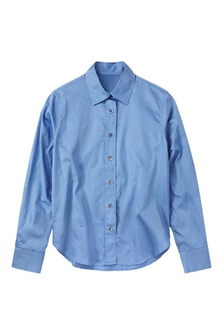 Camisa regular fit de satén de algodón - Azul