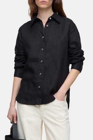 Camisa regular fit de lino - Negro