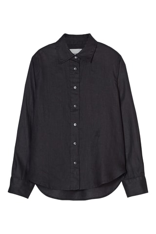 Camisa regular fit de lino - Negro