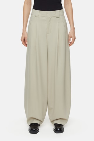 Pantalón wide leg de lana virgen - Crudo