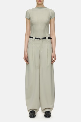 Pantalón wide leg de lana virgen - Crudo