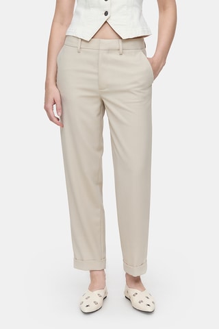 Pantalón straight de lana virgen de tiro alto - Blanco