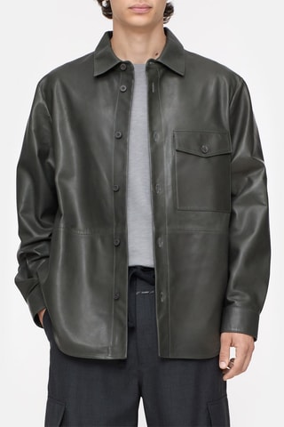 Sobrecamisa relaxed fit de piel de cordero - Gris oscuro