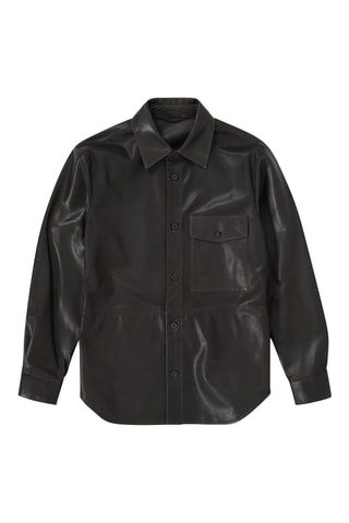 Sobrecamisa relaxed fit de piel de cordero - Gris oscuro
