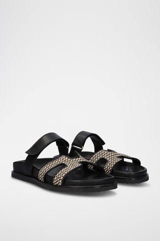 Mules en cuir - Beige et noir