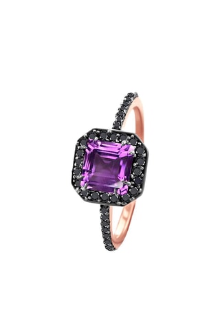 Anillo - Plata chapada en oro rosa, amatista y espinelas