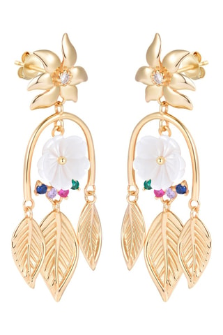 Pendientes - Plata chapada en oro amarillo, nácar, rubíes, amatistas, esmeraldas, circones y zafiros