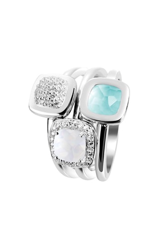 Anillo - Plata, piedra de luna y calcedonias