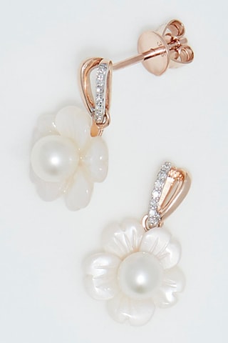 Pendientes Daphné  -  Oro rosa, diamantes, perla de agua dulce y nácar