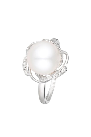 Anillo Fleur de Perle - Oro blanco, diamantes y perla de agua dulce