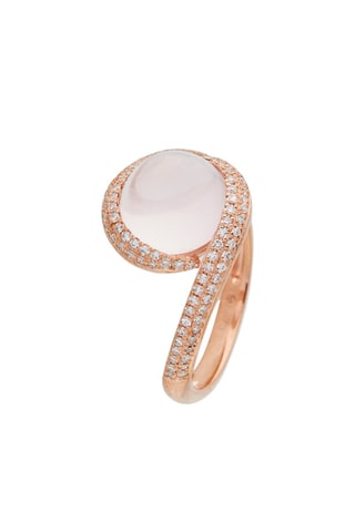 Anillo Univers - Oro rosa, diamantes y cuarzo rosa