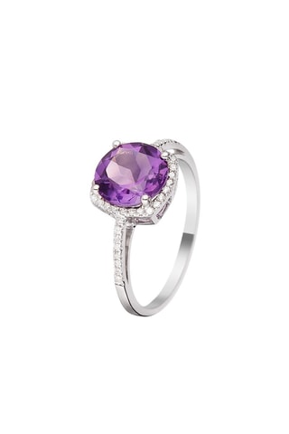 Anillo Popi Coussin - Oro blanco, diamantes y amatista
