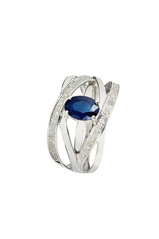 Anillo Entrelacs   - Oro blanco, diamantes y zafiros