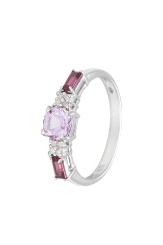 Anillo Elvira - Oro blanco, diamantes y rodonitas