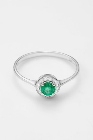 Anillo Alisha - Oro blanco, diamantes y esmeralda