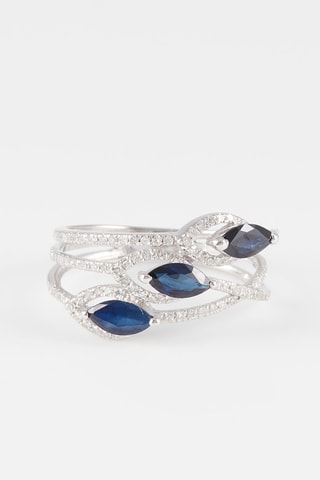 Anillo Thétis - Oro blanco, diamantes y zafiros