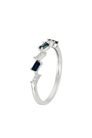 Anillo - Oro blanco, diamantes y zafiros