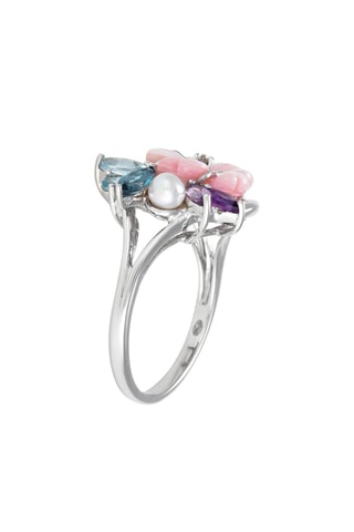 Anillo Flower Magic - Oro blanco, diamante, topacios, amatistas y nácar