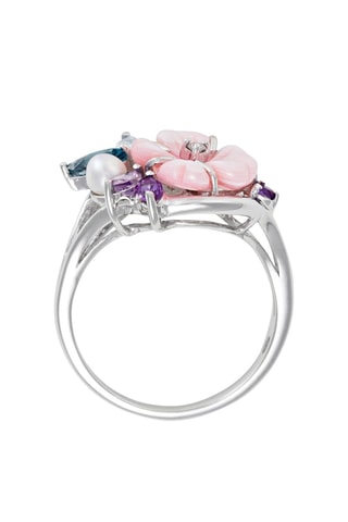 Anillo Flower Magic - Oro blanco, diamante, topacios, amatistas y nácar