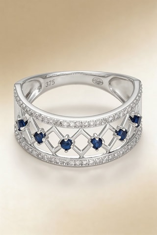 Anillo Saphir Losange - Oro blanco, diamantes y zafiros