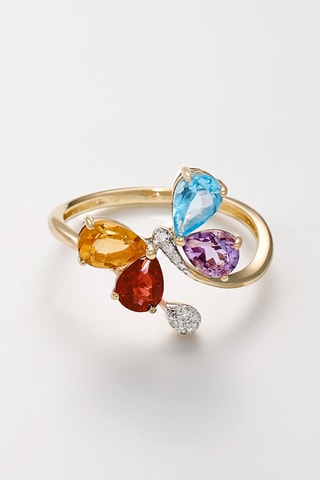 Anillo Taïra - Oro amarillo, diamantes, amatista, topacio, citrino y granate