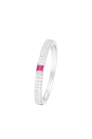 Anillo Solitaire Rubis et Diamants - Oro blanco