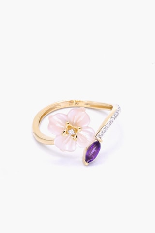 Anillo Prisca - Oro amarillo, diamantes, amatista y nácar