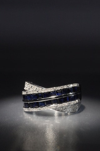 Anillo Malopa - Oro blanco, diamantes y zafiros