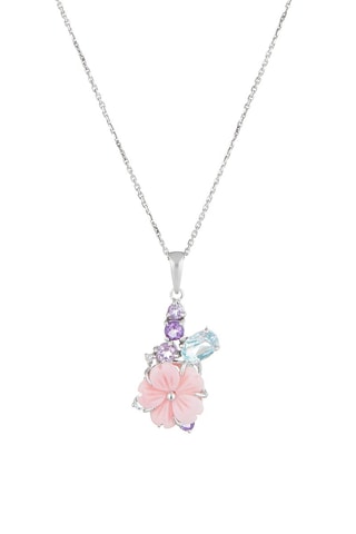 Colgante Flower magic  -  Oro blanco, nácar, topacios, amatistas y diamante