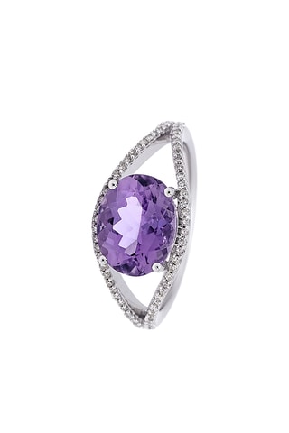 Anillo - Oro blanco, diamantes y amatista