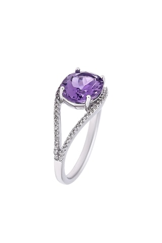 Anillo - Oro blanco, diamantes y amatista