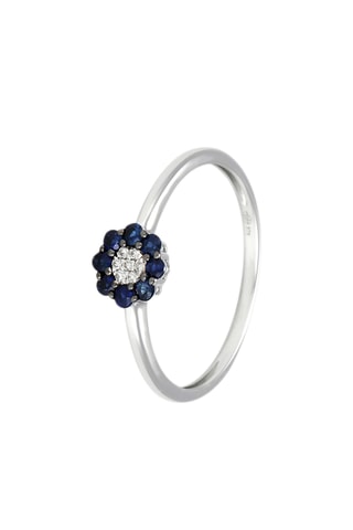Anillo - Oro blanco, diamantes y zafiros