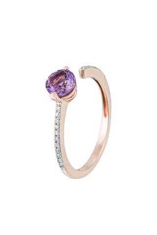 Anillo - Oro rosa, diamantes y amatista