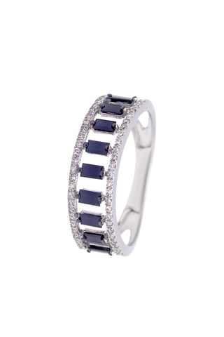 Anillo - Oro blanco, diamantes y zafiros