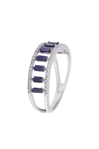 Anillo - Oro blanco, diamantes y zafiros
