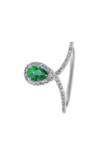 Anillo - Oro blanco, diamantes y esmeralda