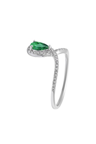 Anillo - Oro blanco, diamantes y esmeralda