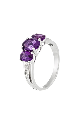 Anillo - Oro blanco, diamantes y amatistas
