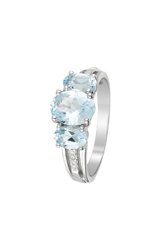 Anillo - Oro blanco, diamantes y topacios