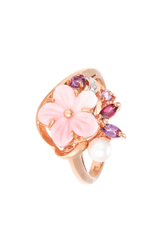 Anillo - Oro rosa, diamante, amatistas y rodolita