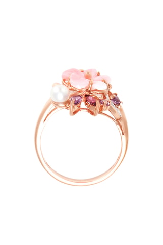 Anillo - Oro rosa, diamante, amatistas y rodolita