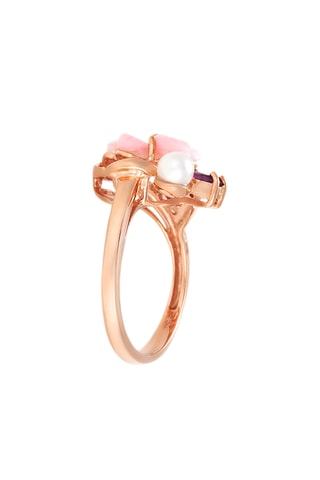 Anillo - Oro rosa, diamante, amatistas y rodolita