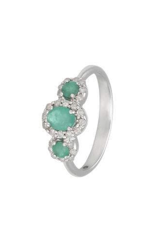 Anillo - Oro blanco, diamantes y esmeraldas