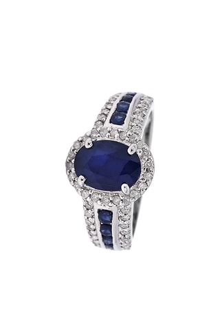 Anillo - Oro blanco, diamantes y zafiros